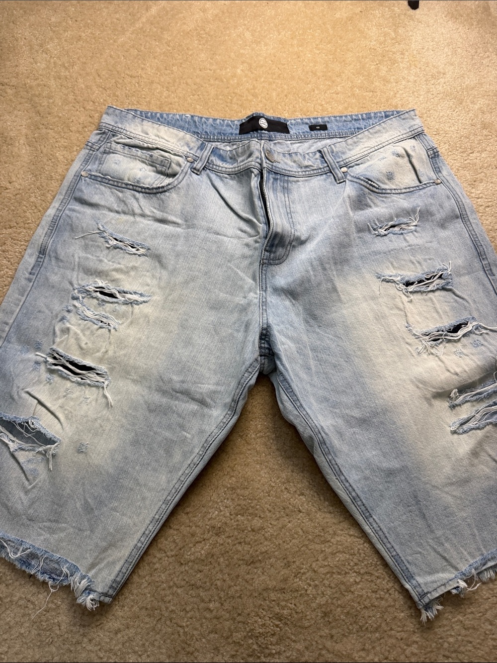 Men's Distressed Light Blue Denim Shorts